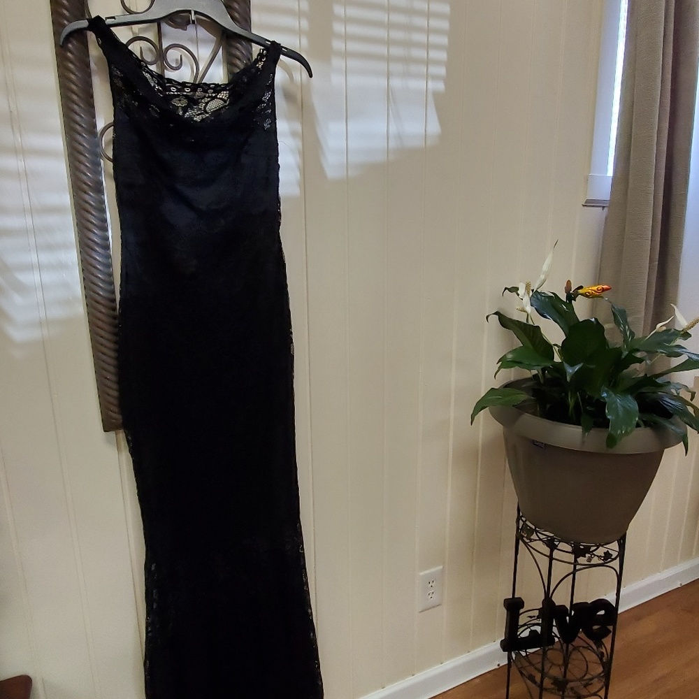 Black lace maxi mermaid bottom.